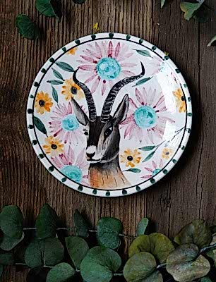 El Yapımı Tasarım Çini Tabak Oğlak