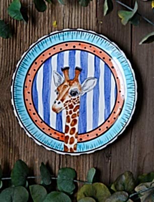 El Yapımı Tasarım Çini Tabak Zürafa