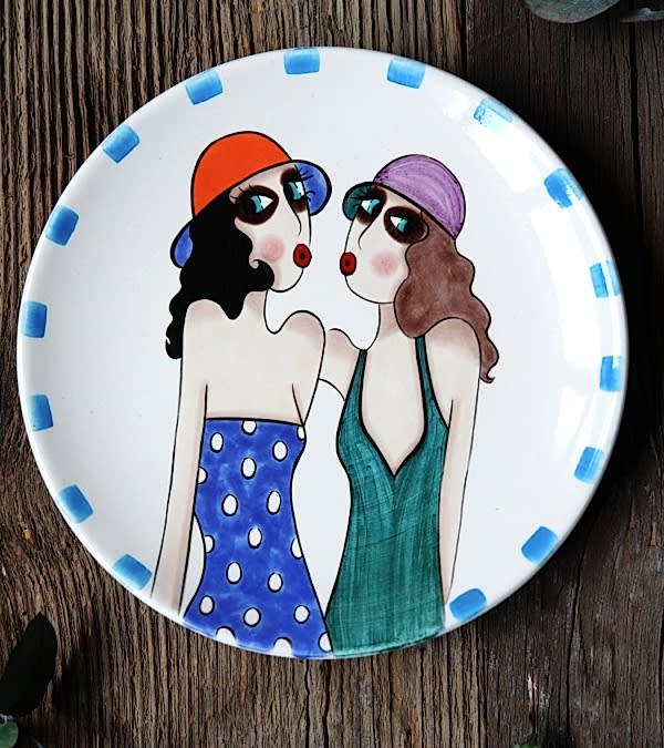 El Yapımı Tasarım Orta Boy Çini Tabak Kardeşler