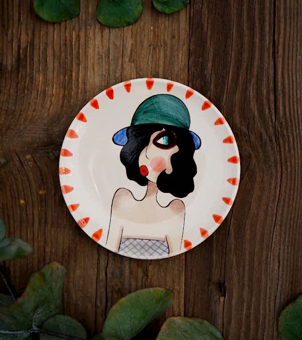 El Yapımı Tasarım Küçük Boy Çini Tabak Siyah