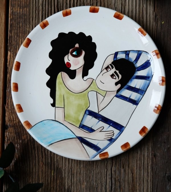 El Yapımı Tasarım Orta Boy Çini Tabak Aşıklar