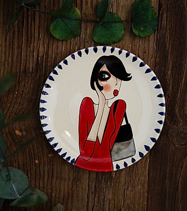 El Yapımı Tasarım Küçük Boy Çini Tabak Kırmızılı