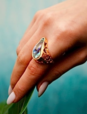 El Yapımı Tasarım Sedef Taşlı Gümüş Yüzük