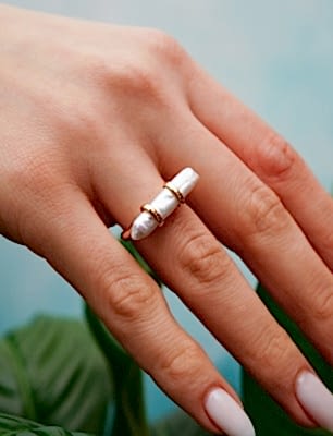 El Yapımı Tasarım İncili Gümüş Yüzük