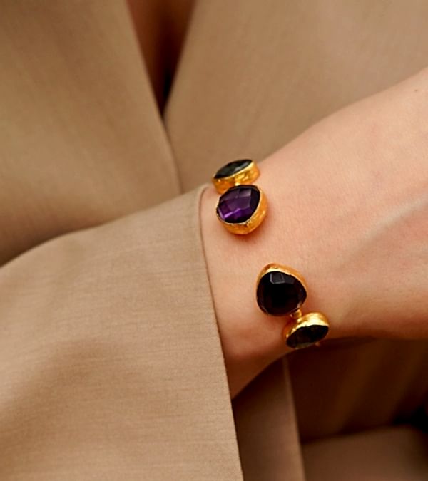 Labradorit ve Ametist Taşlı El Yapımı Altın Kaplama Pirinç Bileklik