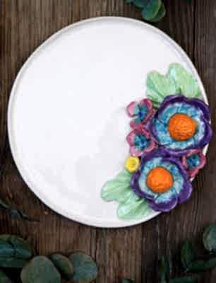 El Yapımı Tasarım Çiçekli Büyük Boy Seramik Tabak