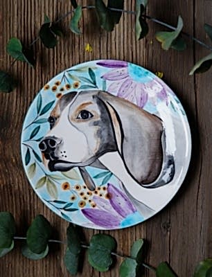 El Yapımı Tasarım Çini Tabak Köpek