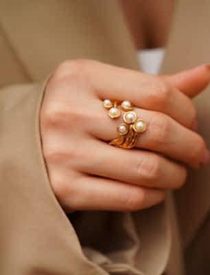 El Yapımı İncili Altın Kaplama Pirinç Yüzük