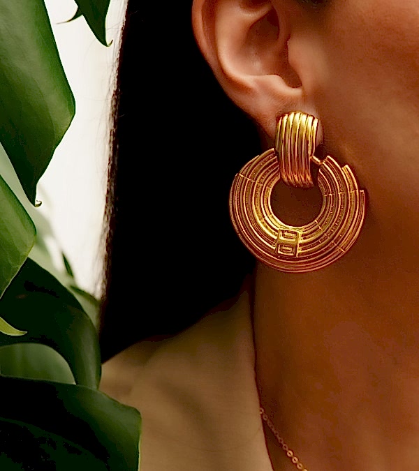 El Yapımı Tasarım Pirinç Küpe Altın Kaplama