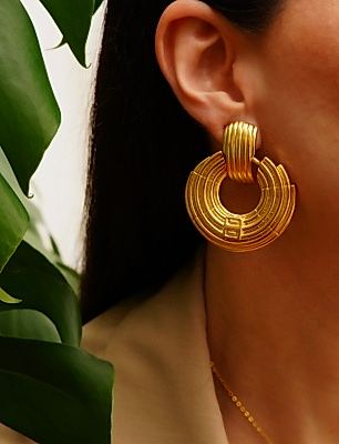 El Yapımı Tasarım Pirinç Küpe Altın Kaplama