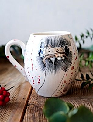 El Yapımı Çini Mug Devekuşu