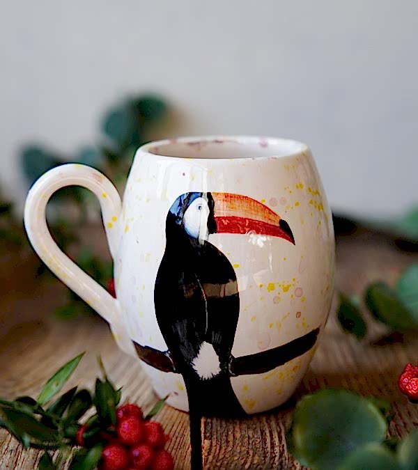 El Yapımı Çini Mug Tukan Kuşu