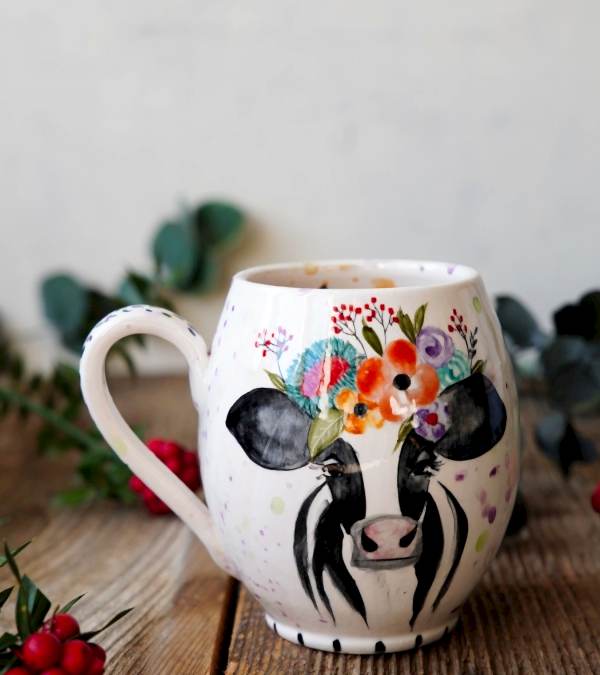 El Yapımı Çini Mug İnek