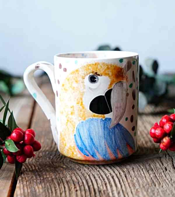 El Yapımı Çini Mug Papağan