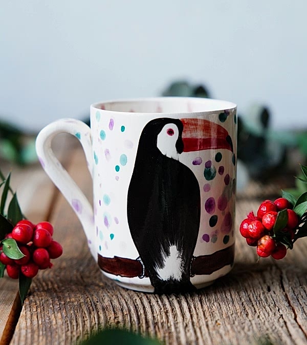 El Yapımı Çini Mug Tukan Kuşu