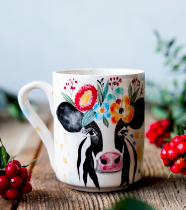 El Yapımı Çini Mug İnek