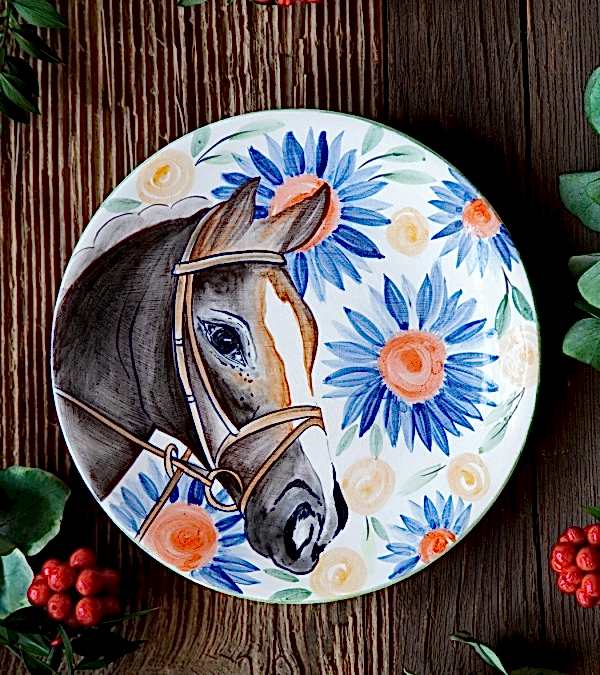 El Yapımı Tasarım Çini Tabak At