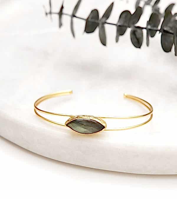 Labradorit Taşlı Pirinç Bileklik