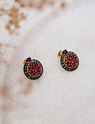 El Yapımı Tasarımlı Gümüş Küpe Lapis Lazuli ve Mercanlı