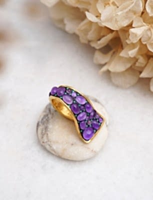 El Yapımı Tasarım Ametist Taşlı Gümüş Yüzük
