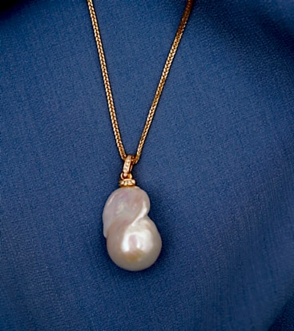 El Yapımı Altın Kaplama Gümüş Kolye Barok İncili