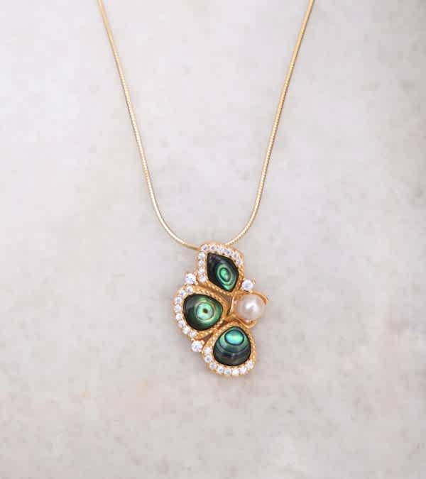 El Yapımı Tasarım Gümüş Kolye Sedefli