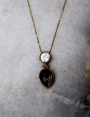 El Yapımı Altın Kaplama Pirinç Kolye Kuvars ve İnci Taşlı