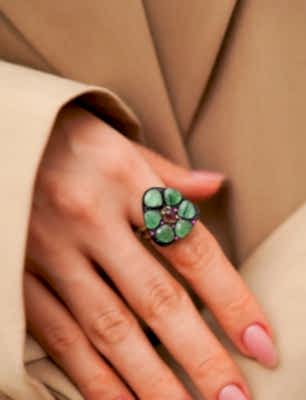 El Yapımı Tasarım Gümüş Yüzük Aventurin Taşlı