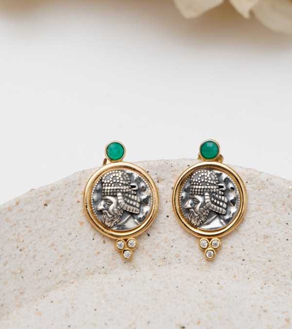 El Yapımı Tasarım Gümüş Küpe Para Tasarımlı