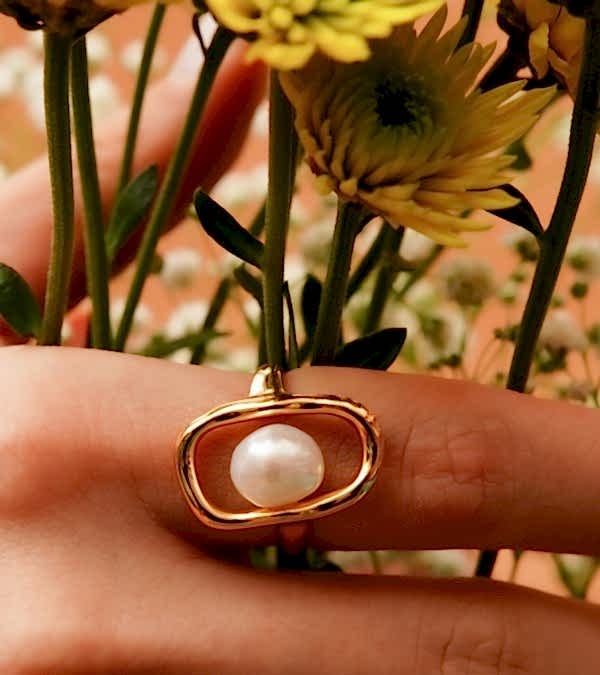 El Yapımı Tasarım Gümüş Yüzük İncili