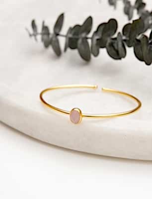 Pembe Kuvars Taşlı El Yapımı Gümüş Bileklik