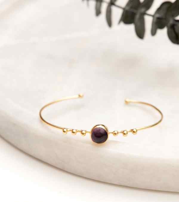 Ametist Taşlı El Yapımı Gümüş Bileklik