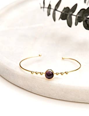 Ametist Taşlı El Yapımı Gümüş Bileklik