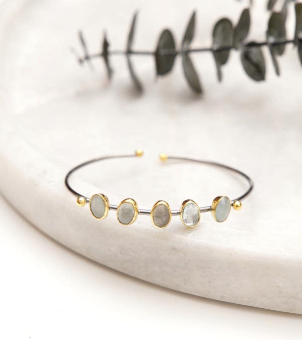 Akuamarin Taşlı El Yapımı Gümüş Bileklik