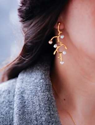 El Yapımı Altın Kaplama Pirinç Küpe İncili