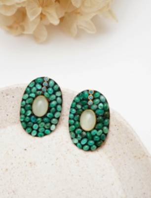 El Yapımı Tasarım Turmalin Taşlı Gümüş Küpe