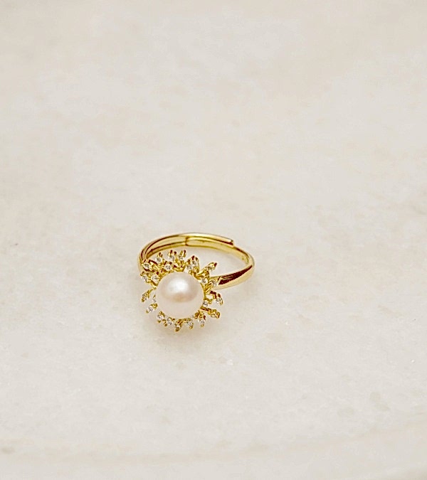 El Yapımı Çiçek Tasarımlı Gümüş Yüzük İncili