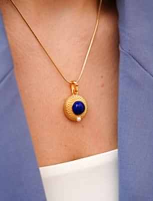 El Yapımı Lapis Lazuli Taşlı Gümüş Kolye