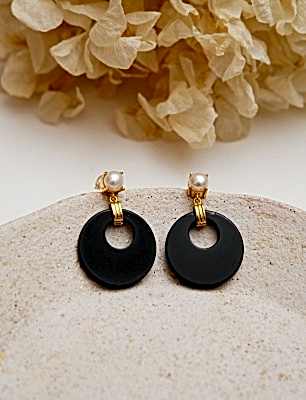 El Yapımı Tasarım Oniks ve İncili Gümüş Küpe