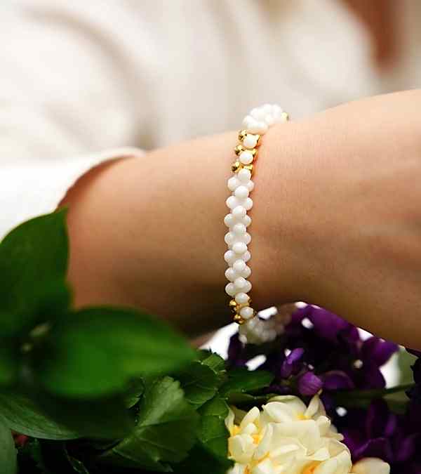 El Yapımı Tasarım Gümüş Bileklik Sedef Taşlı