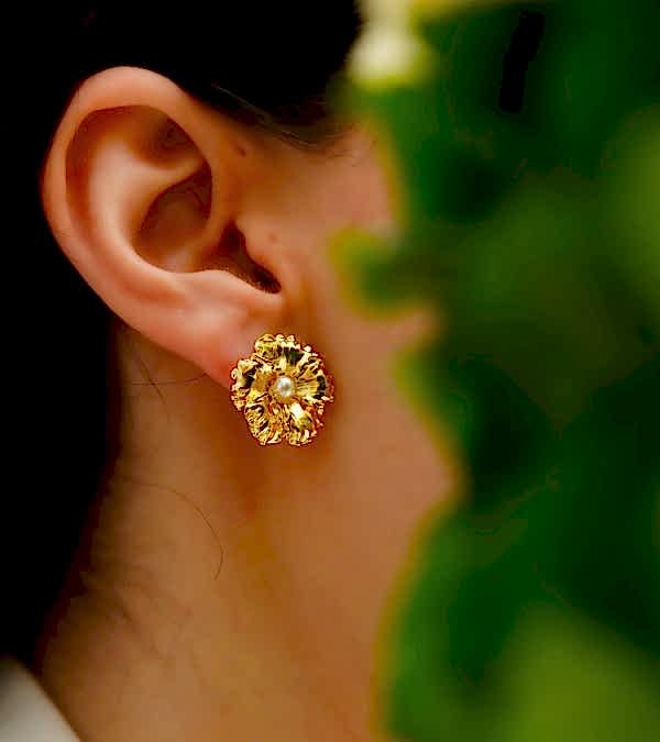 El Yapımı Tasarım İncili Pirinç Küpe