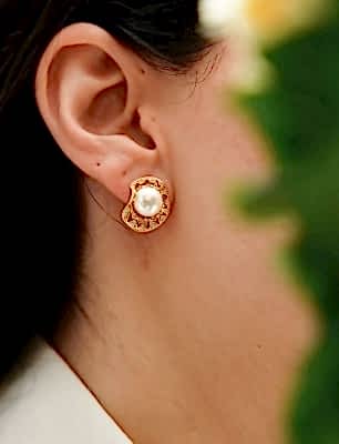 El Yapımı Tasarım İncili Gümüş Küpe