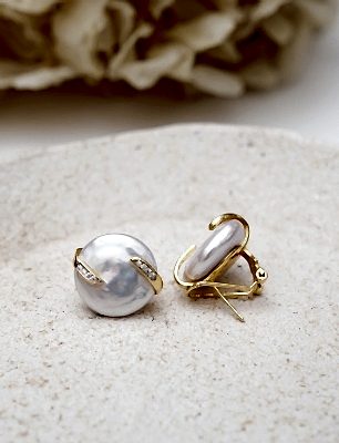 Barok İncili Gümüş Küpe Zirkon Detaylı