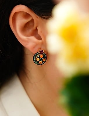 Akik ve Yakut Taşlı Gümüş Küpe