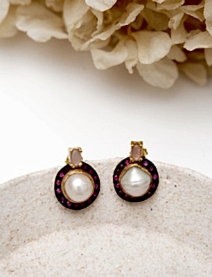 İnci ve Pembe Kuvarslı Gümüş Küpe