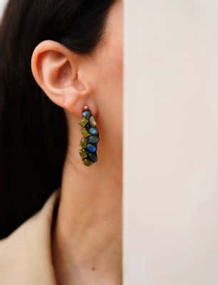 Silver Earrings with Labradorite and Peridot Stones