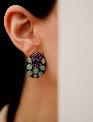 Aventurin ve Ametist Taşlı Gümüş Küpe