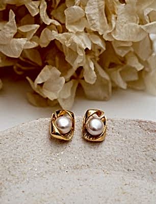 İncili Gümüş Küpe Zirkon Detaylı