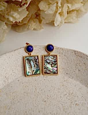 Sedef ve Lapis Lazuli Taşlı Gümüş Küpe