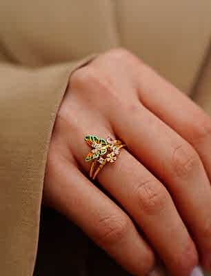 Kelebek Tasarımlı Mine İşlemeli Gümüş Yüzük